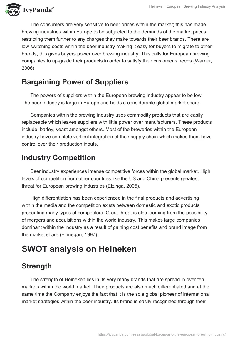 Heineken: European Brewing Industry Analysis. Page 4