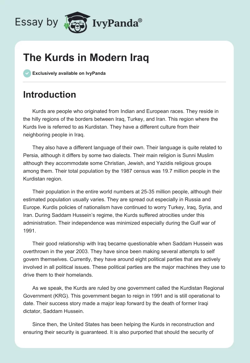 The Kurds in Modern Iraq. Page 1