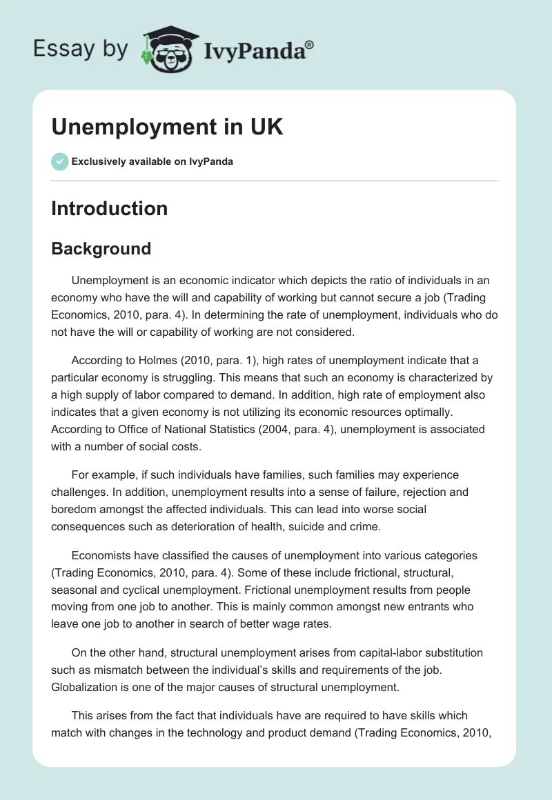 Unemployment in UK. Page 1