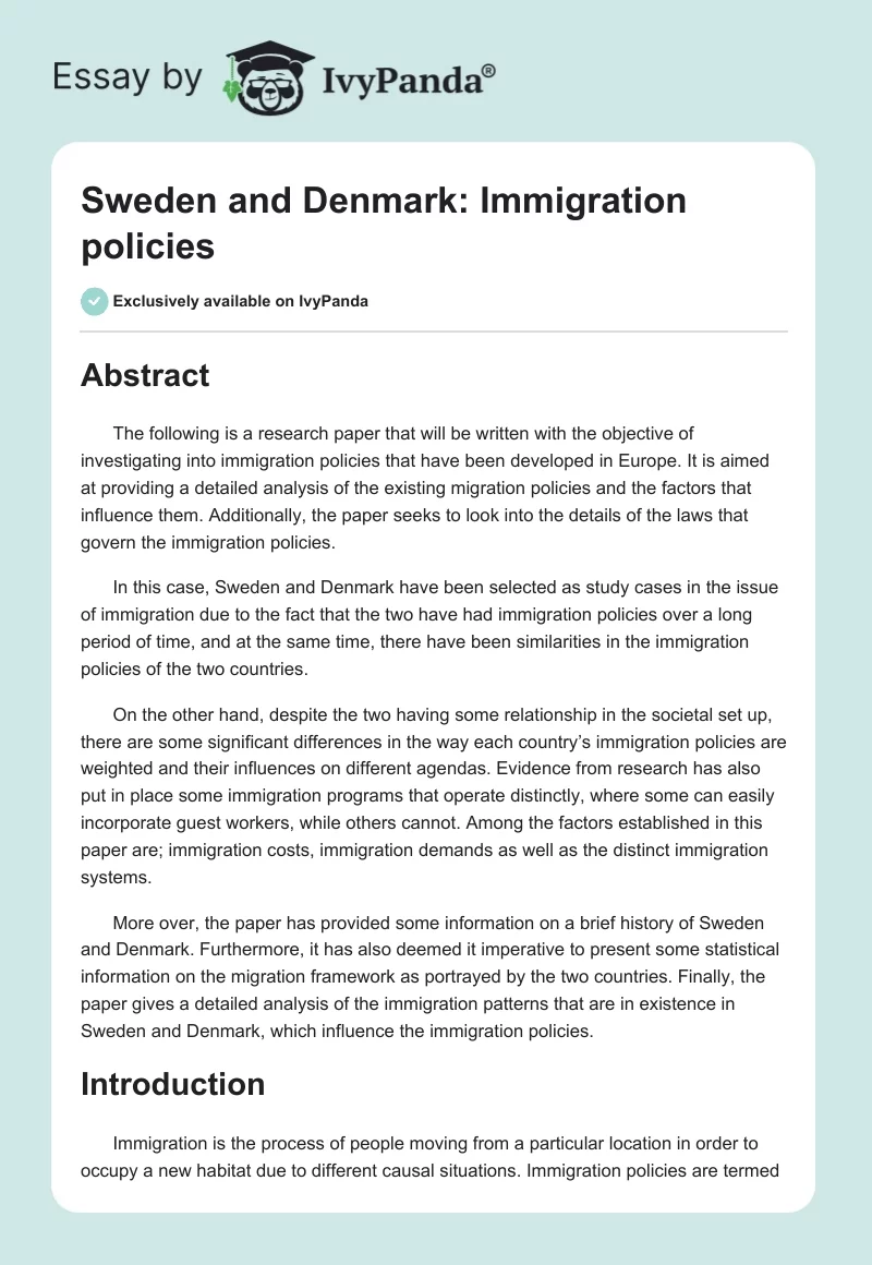 Sweden and Denmark: Immigration policies. Page 1