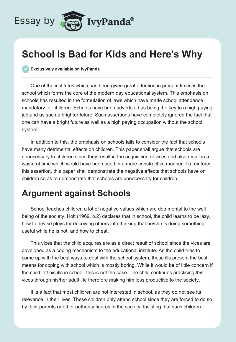 School Is Bad for Kids and Here's Why. Page 1