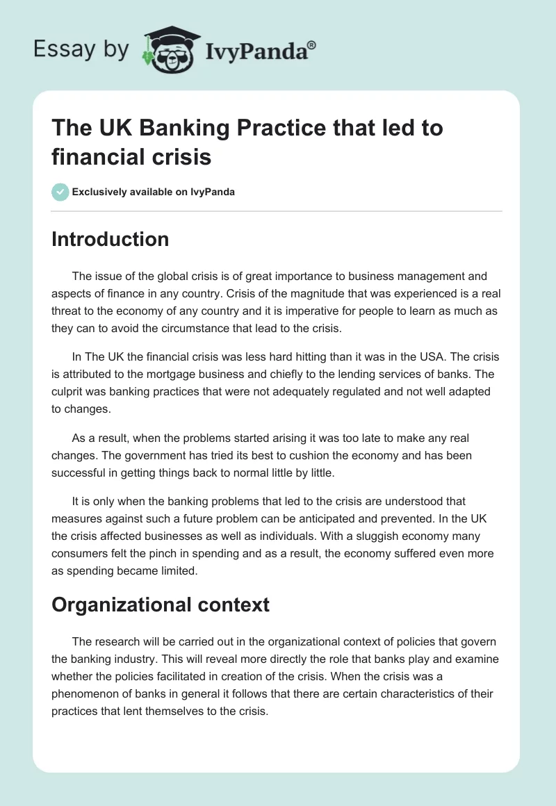 The UK Banking Practice That Led to Financial Crisis. Page 1
