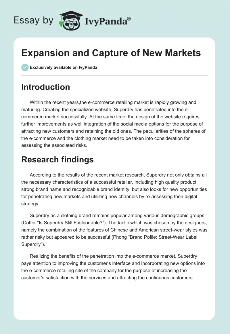 Expansion and Capture of New Markets. Page 1