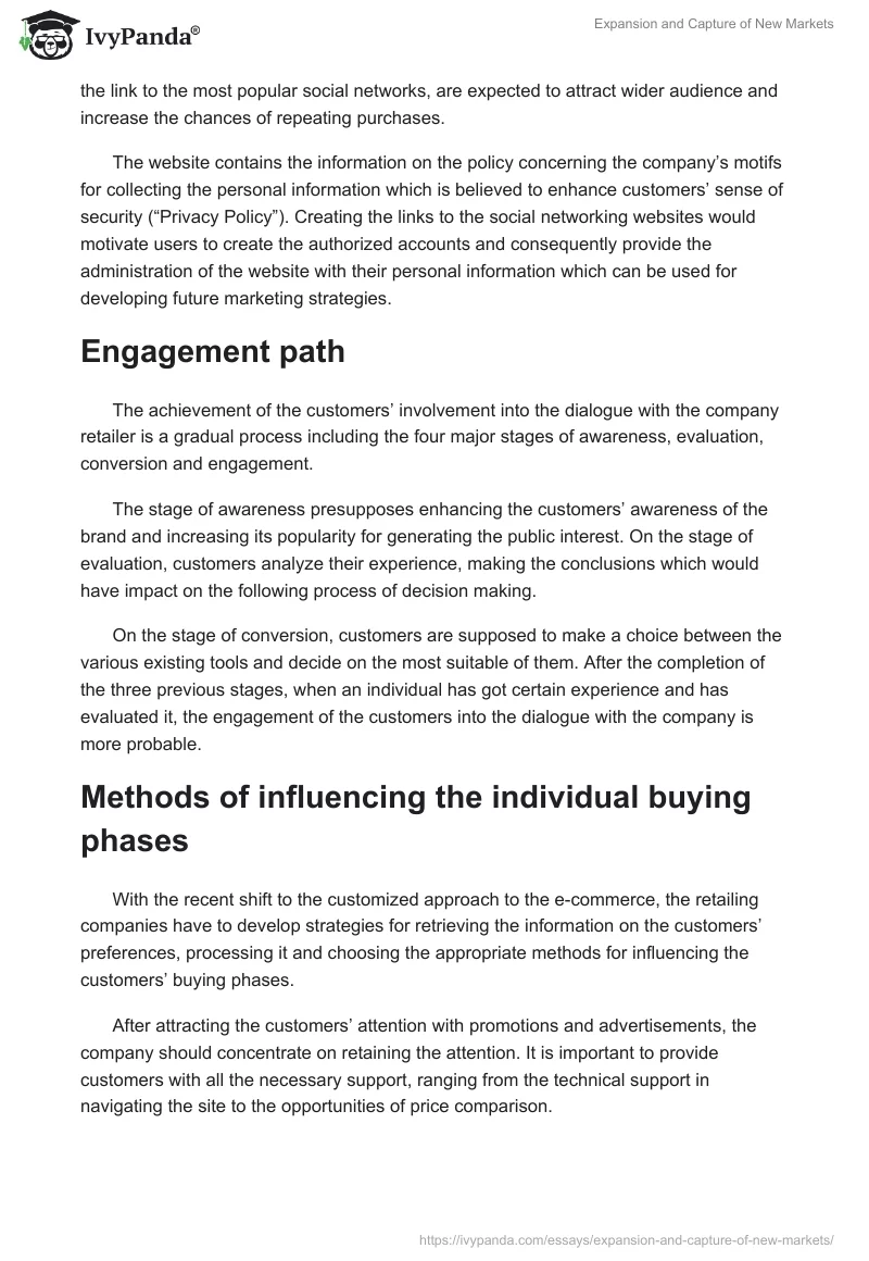Expansion and Capture of New Markets. Page 5