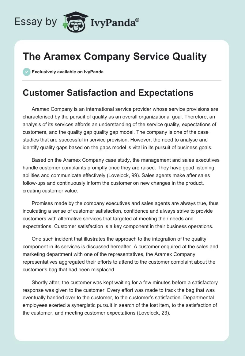 The Aramex Company Service Quality. Page 1