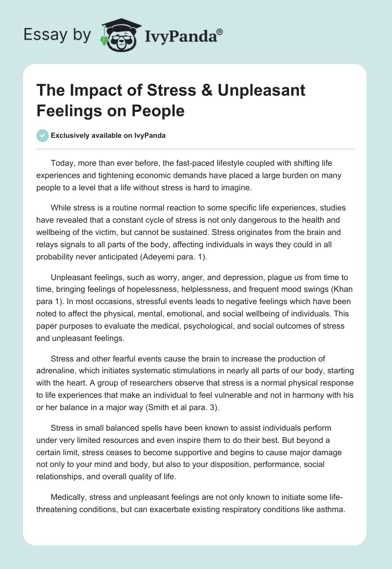 The Impact of Stress & Unpleasant Feelings on People. Page 1