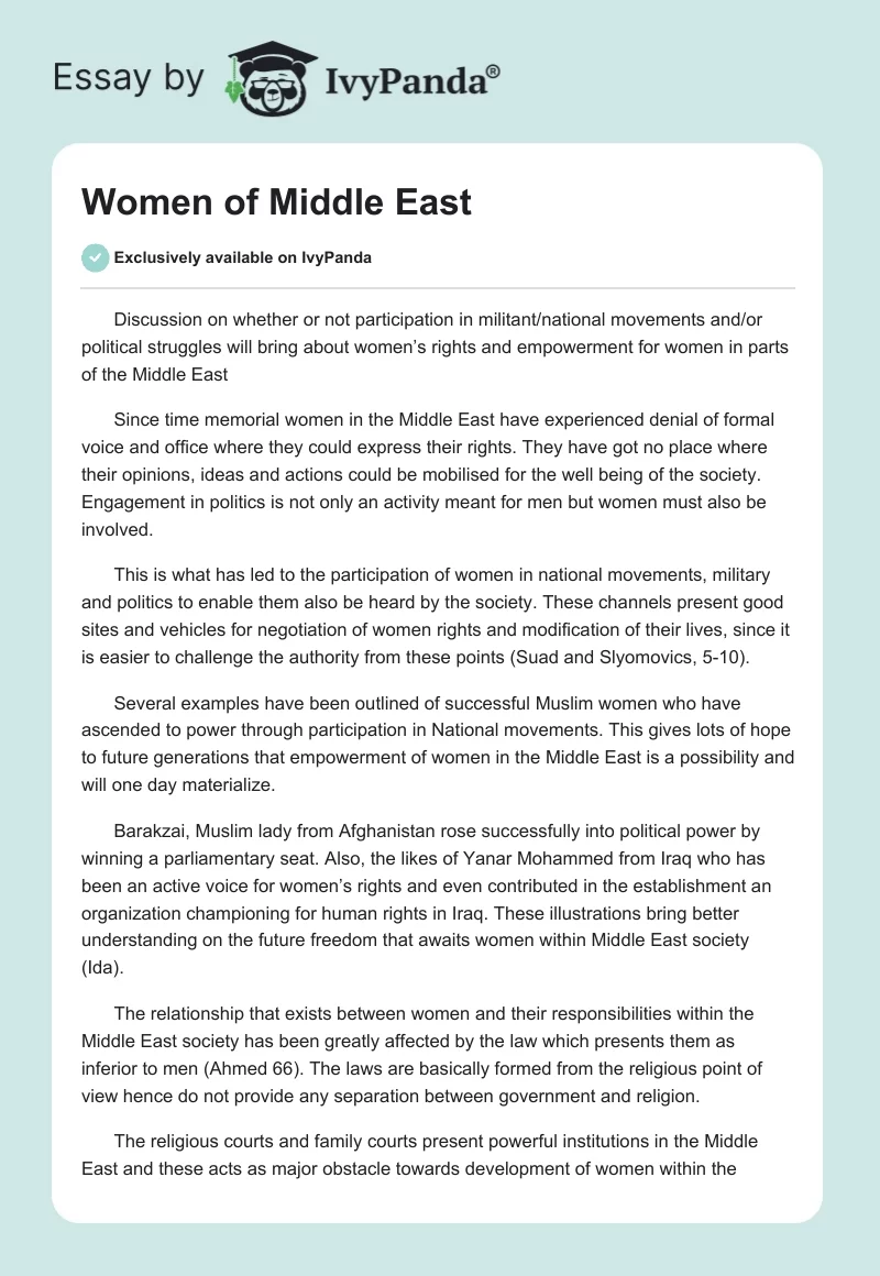 women's rights in the middle east essay