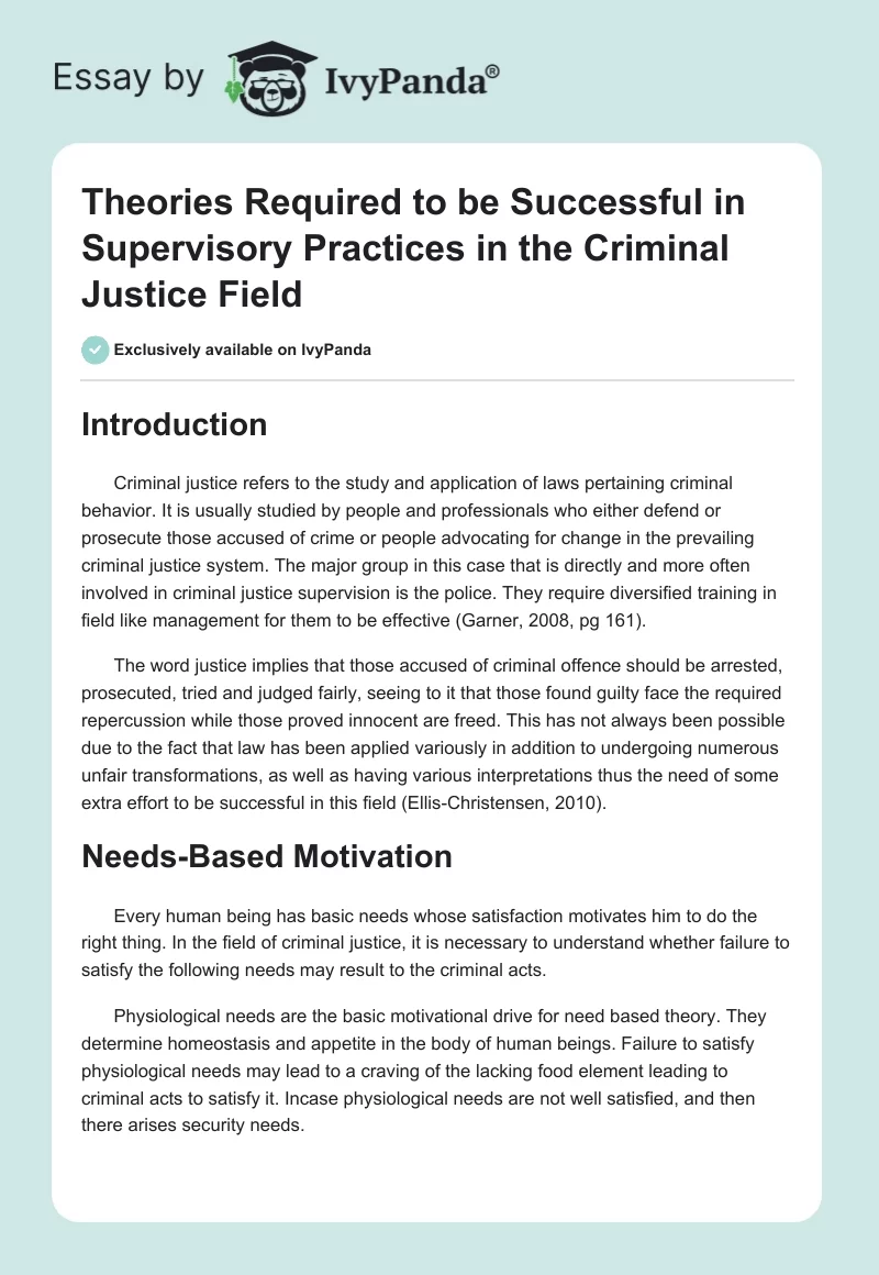 Theories Required to be Successful in Supervisory Practices in the Criminal Justice Field. Page 1