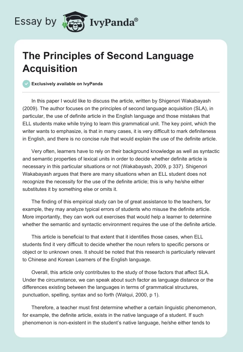 The Principles of Second Language Acquisition. Page 1