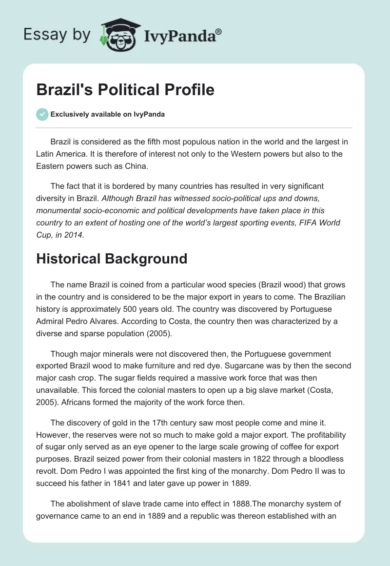 Brazil's Political Profile. Page 1