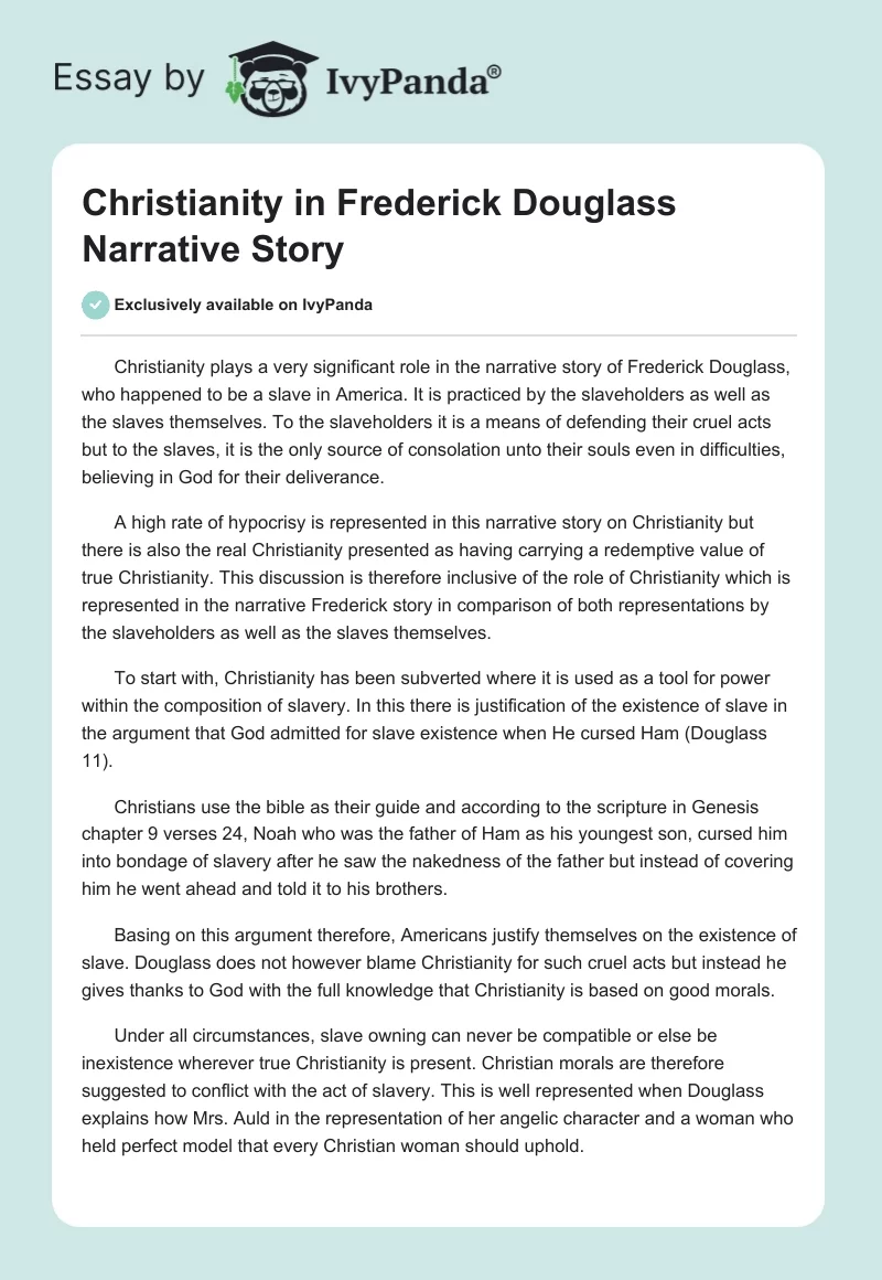 Christianity in Frederick Douglass Narrative Story. Page 1