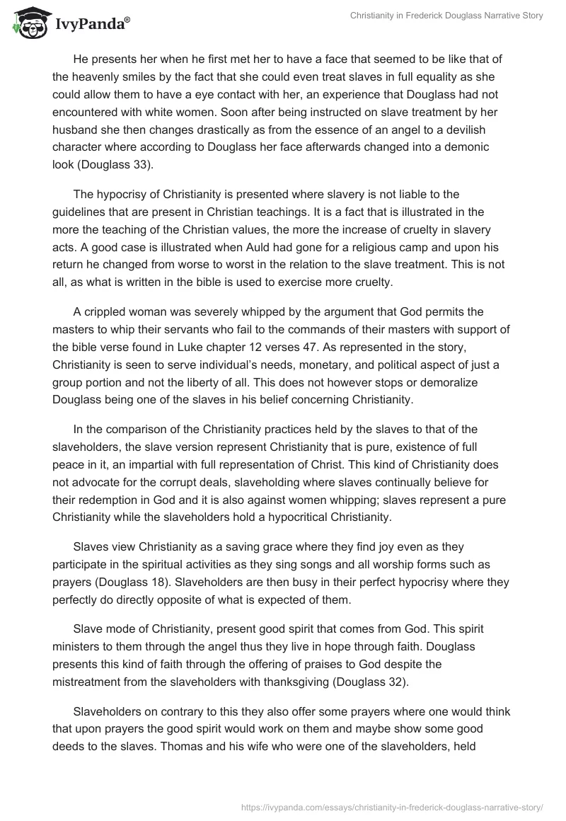 Christianity in Frederick Douglass Narrative Story. Page 2