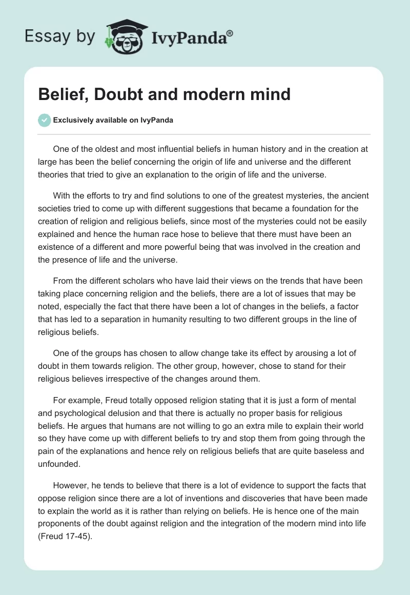 Belief, Doubt and Modern Mind. Page 1