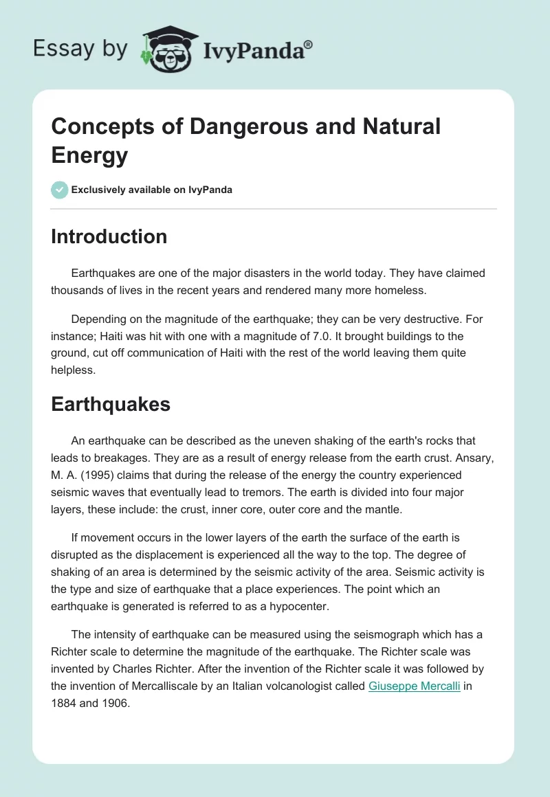 Concepts of Dangerous and Natural Energy. Page 1