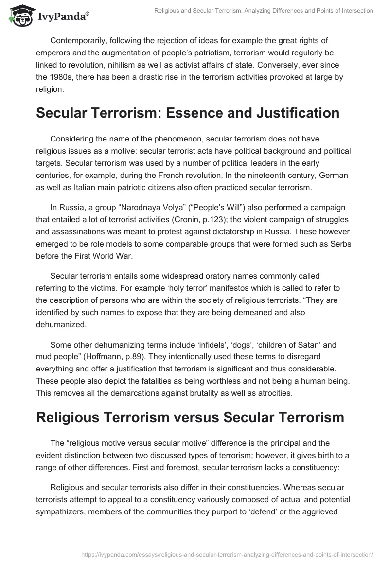 Religious and Secular Terrorism: Analyzing Differences and Points of Intersection. Page 3
