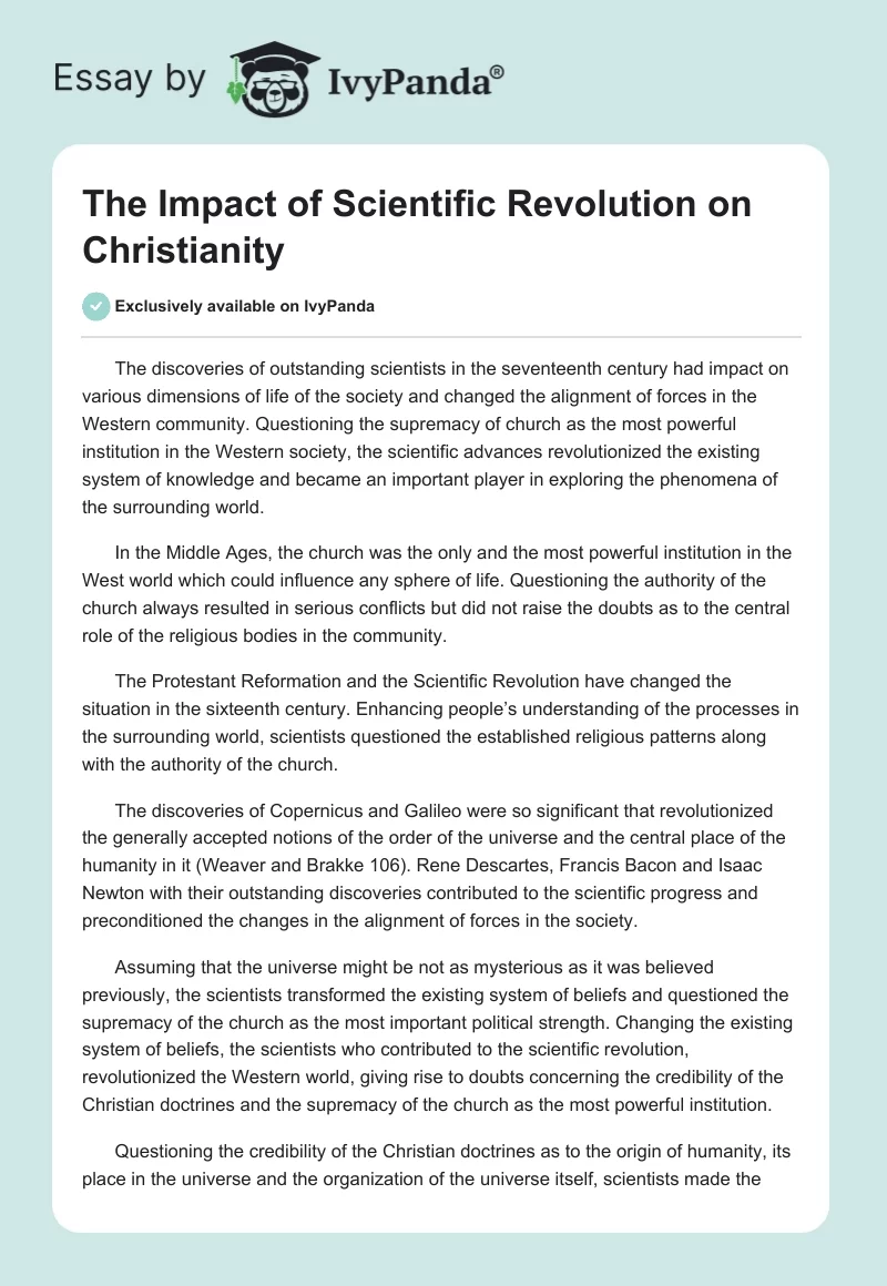 The Impact of Scientific Revolution on Christianity. Page 1