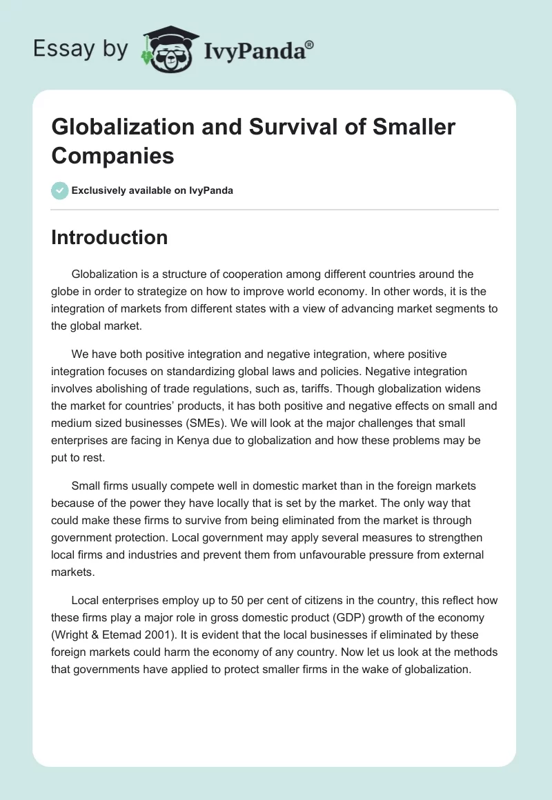 Globalization and Survival of Smaller Companies. Page 1
