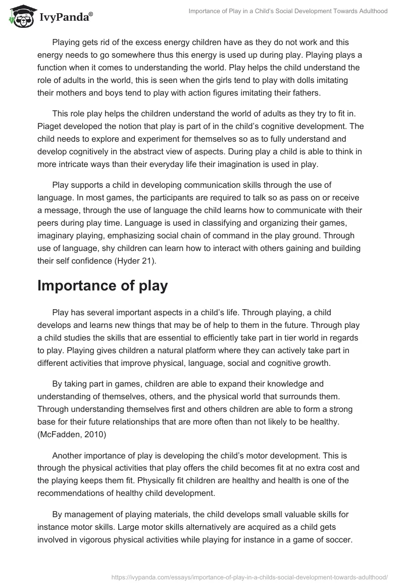 Importance of Play in a Child’s Social Development Towards Adulthood. Page 3