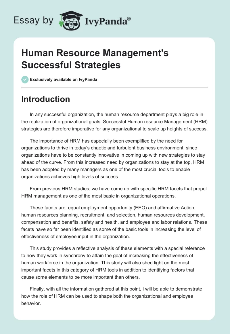 Human Resource Management's Successful Strategies. Page 1