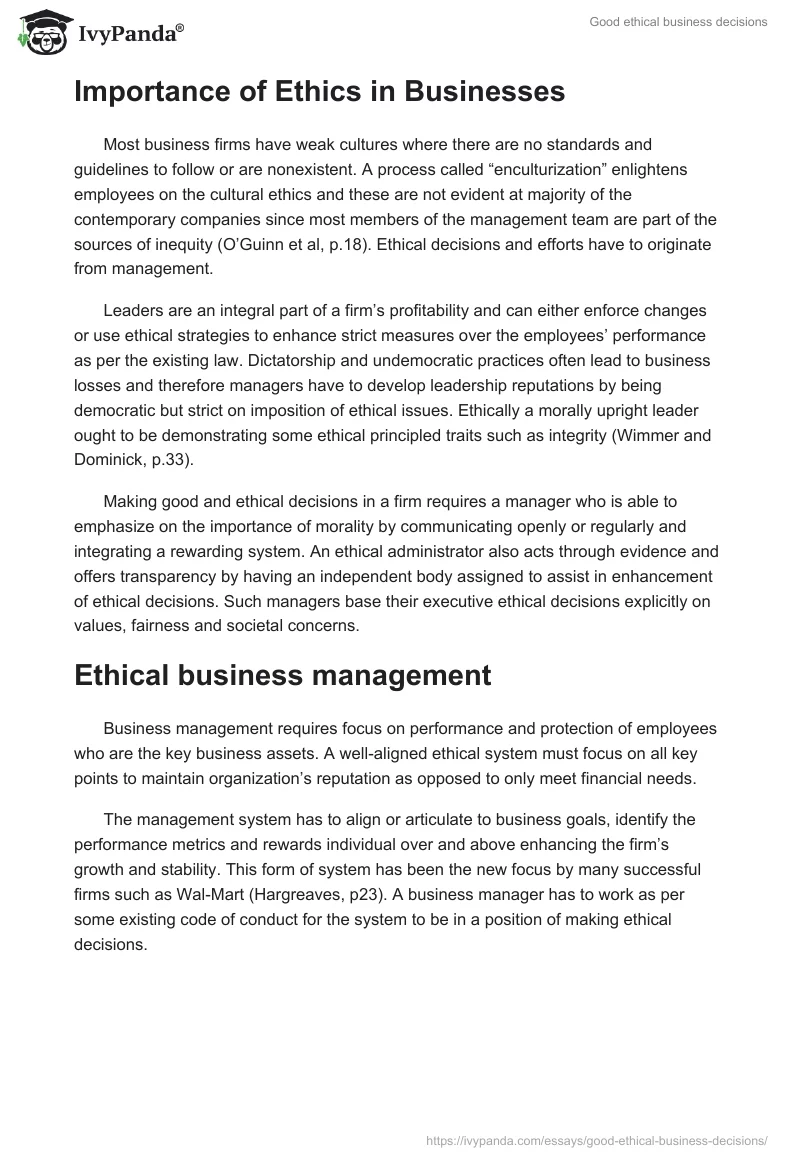 Good ethical business decisions. Page 2