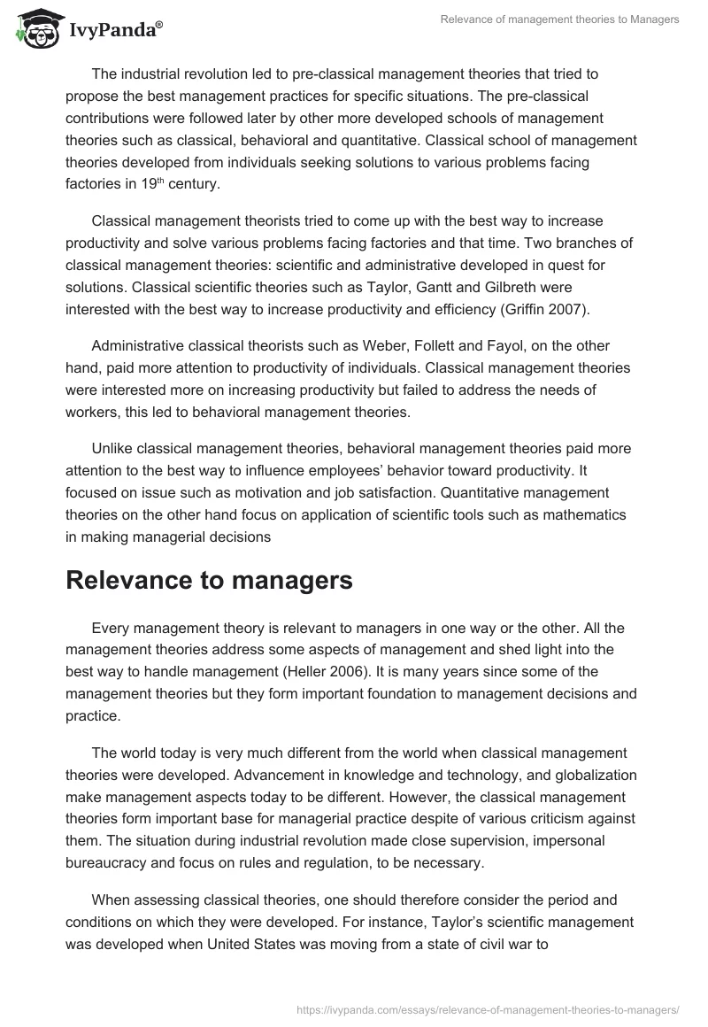The Importance of Management Theories (Critical Writing). Page 2
