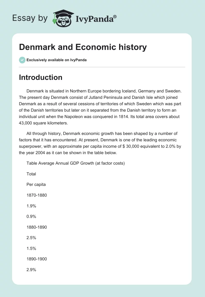 Denmark and Economic history. Page 1