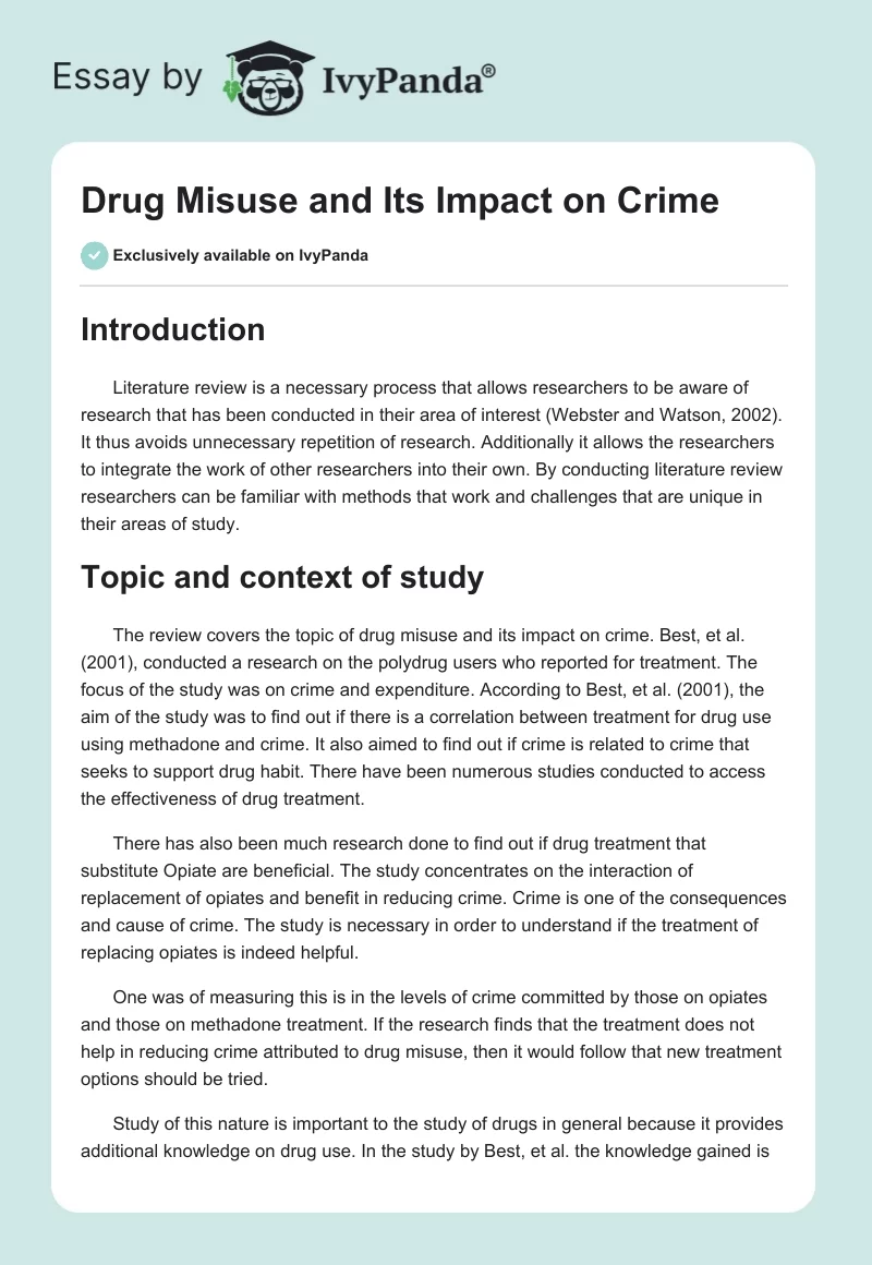 Drug Misuse and Its Impact on Crime. Page 1