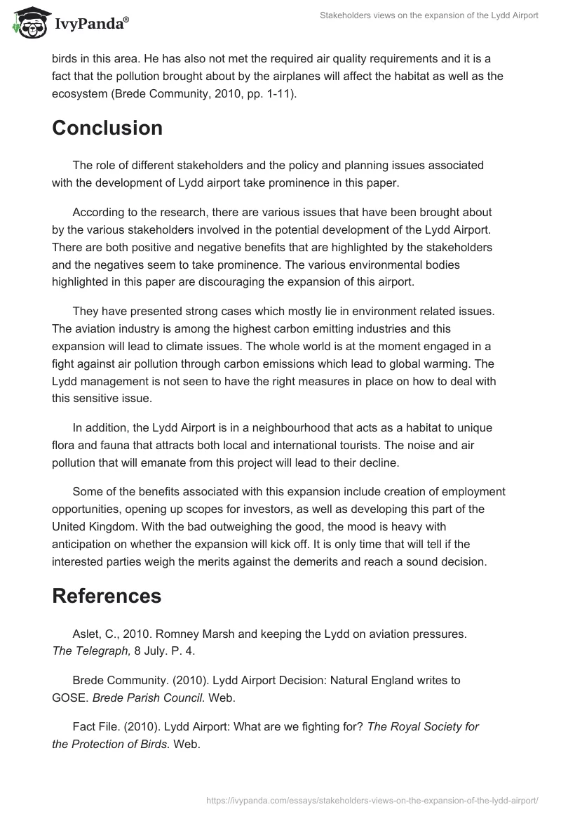 Stakeholders Views on the Expansion of the Lydd Airport. Page 5