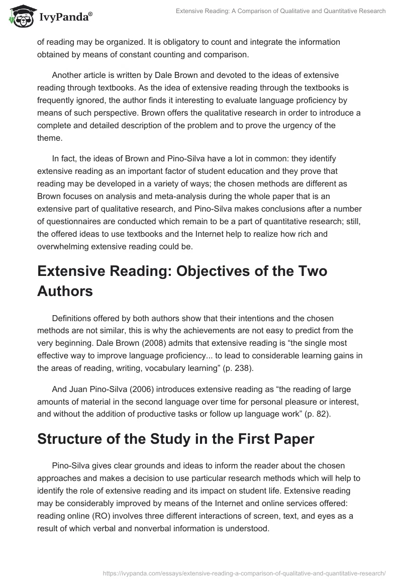 Extensive Reading: A Comparison of Qualitative and Quantitative Research. Page 2