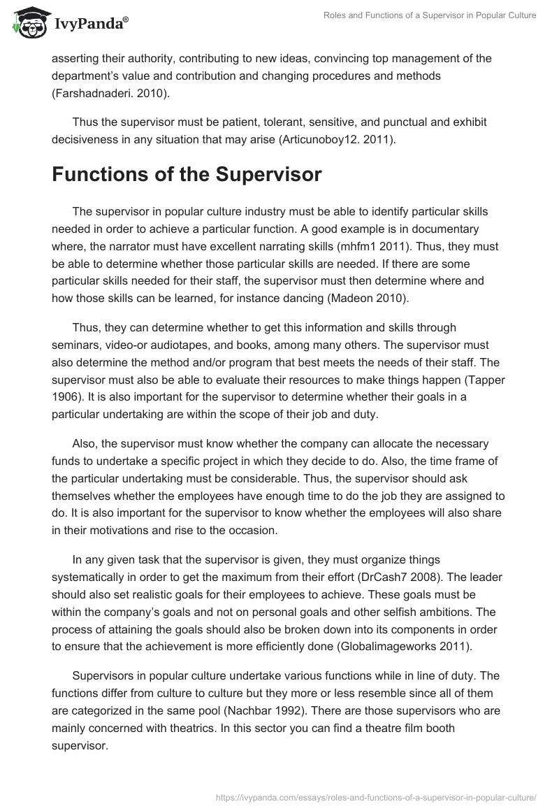 Roles and Functions of a Supervisor in Popular Culture. Page 2