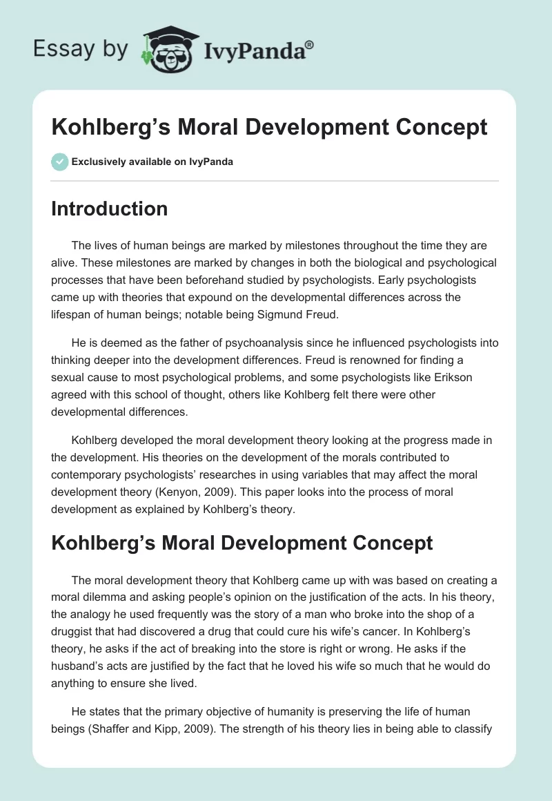 Kohlberg’s Moral Development Concept. Page 1
