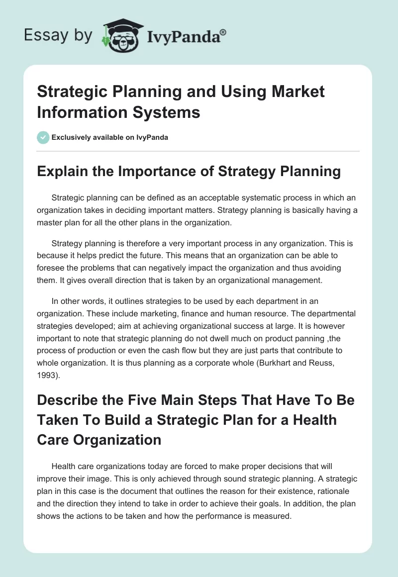 Strategic Planning and Using Market Information Systems. Page 1