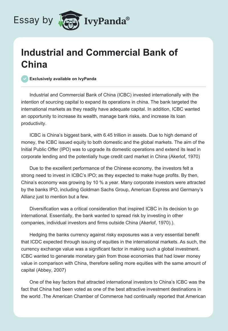 Industrial and Commercial Bank of China. Page 1