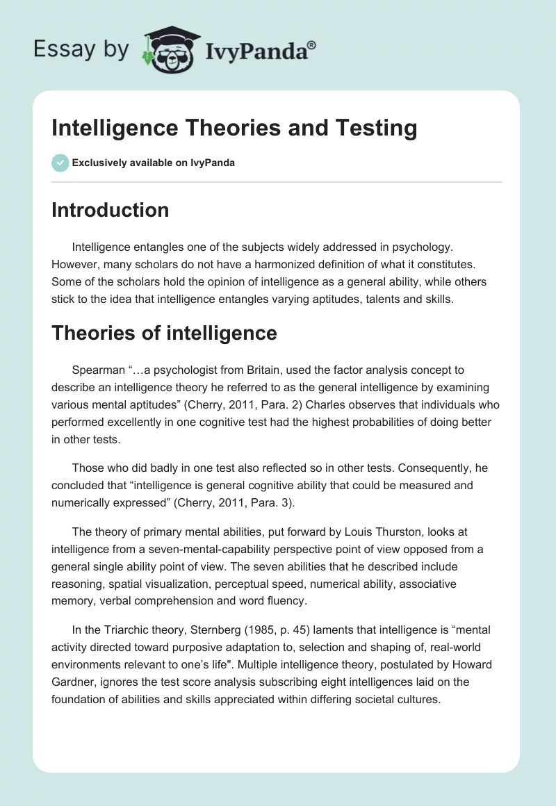Intelligence Theories and Testing. Page 1