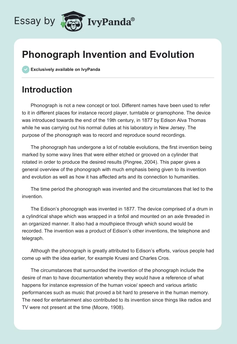 Phonograph Invention and Evolution. Page 1