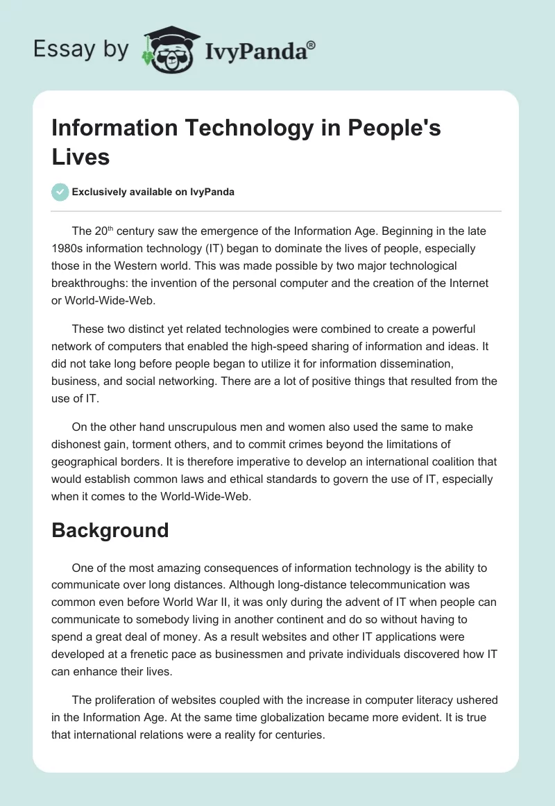Information Technology in People's Lives. Page 1
