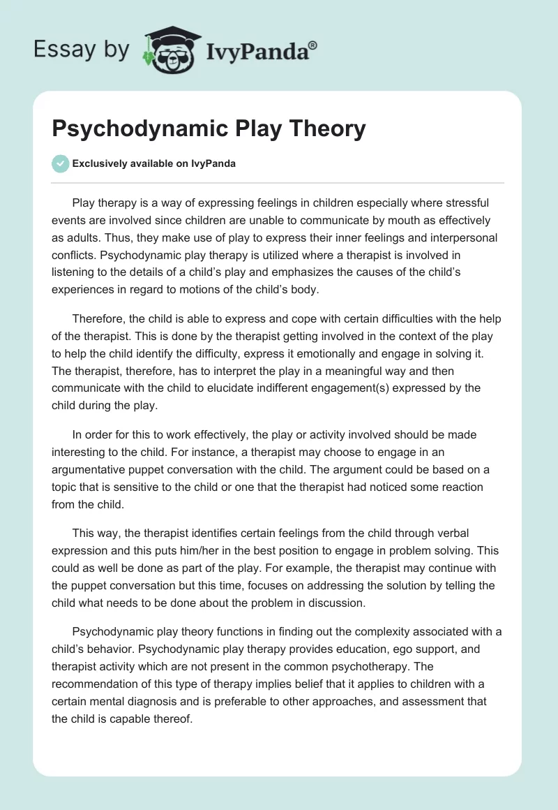 Psychodynamic Play Theory. Page 1