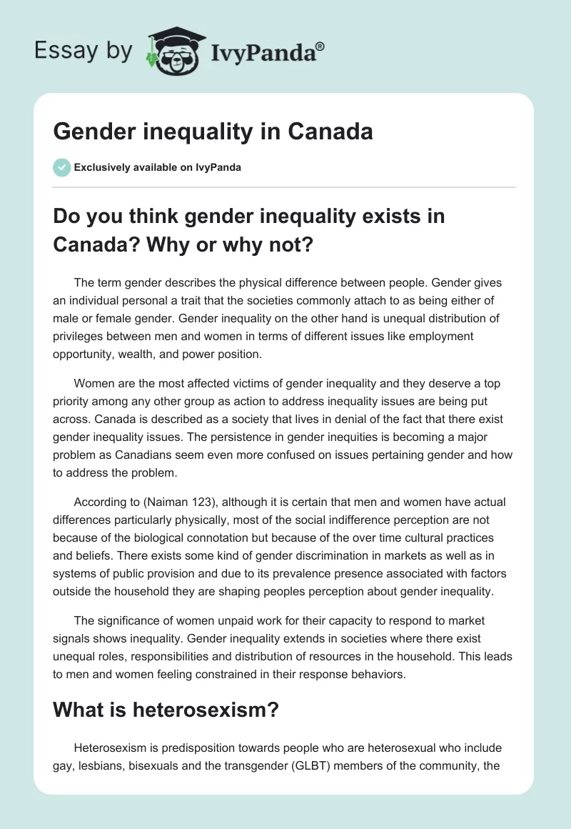 Gender inequality in Canada. Page 1