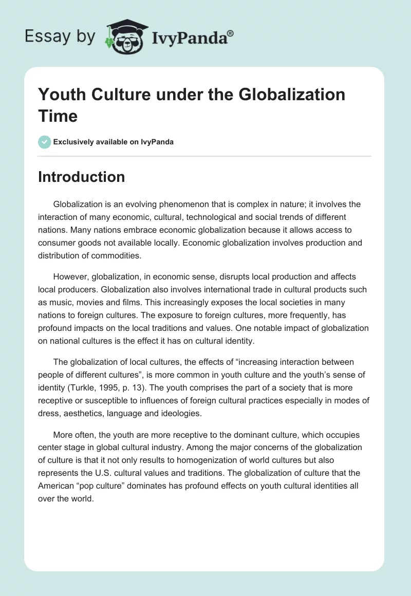 Youth Culture Under the Globalization Time. Page 1