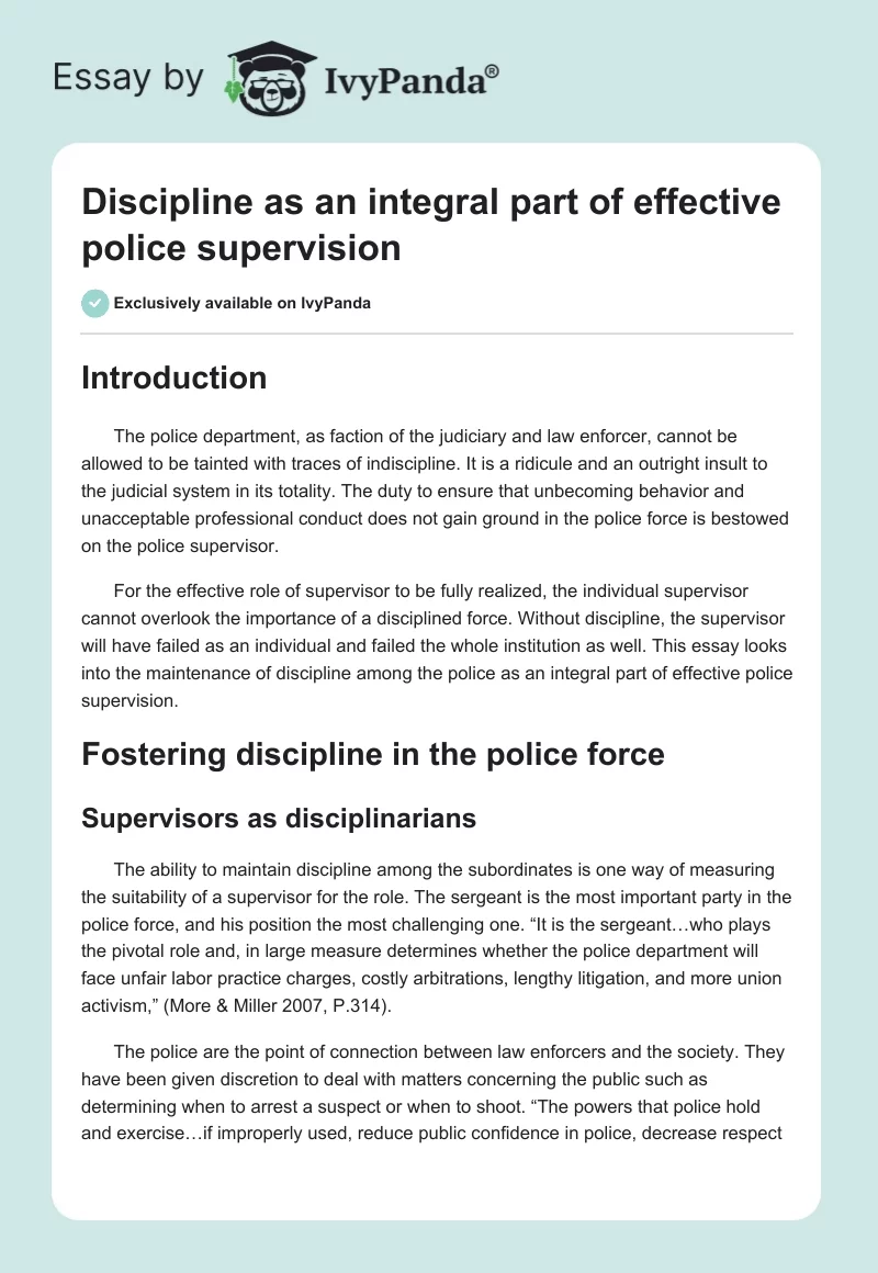 Discipline as an Integral Part of Effective Police Supervision. Page 1