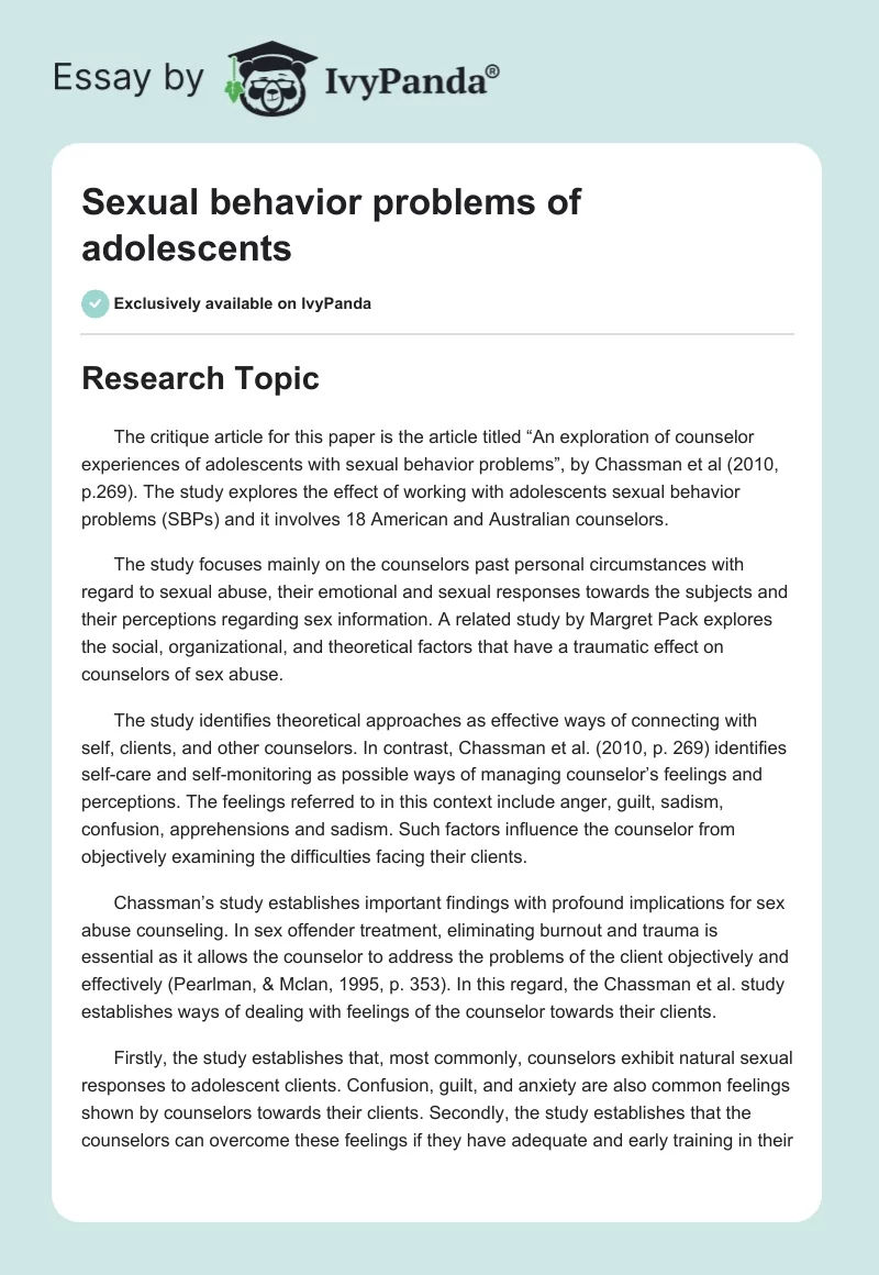 Sexual behavior problems of adolescents. Page 1