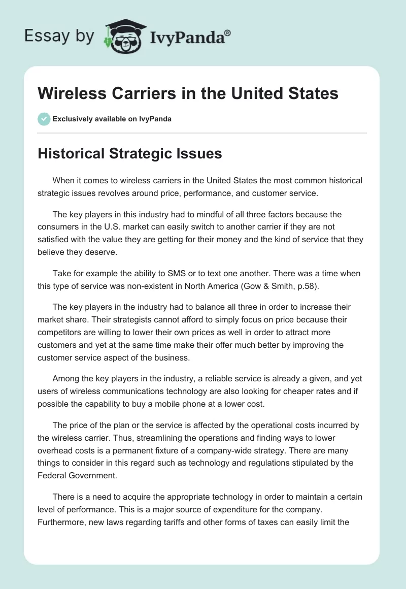 Wireless Carriers in the United States. Page 1