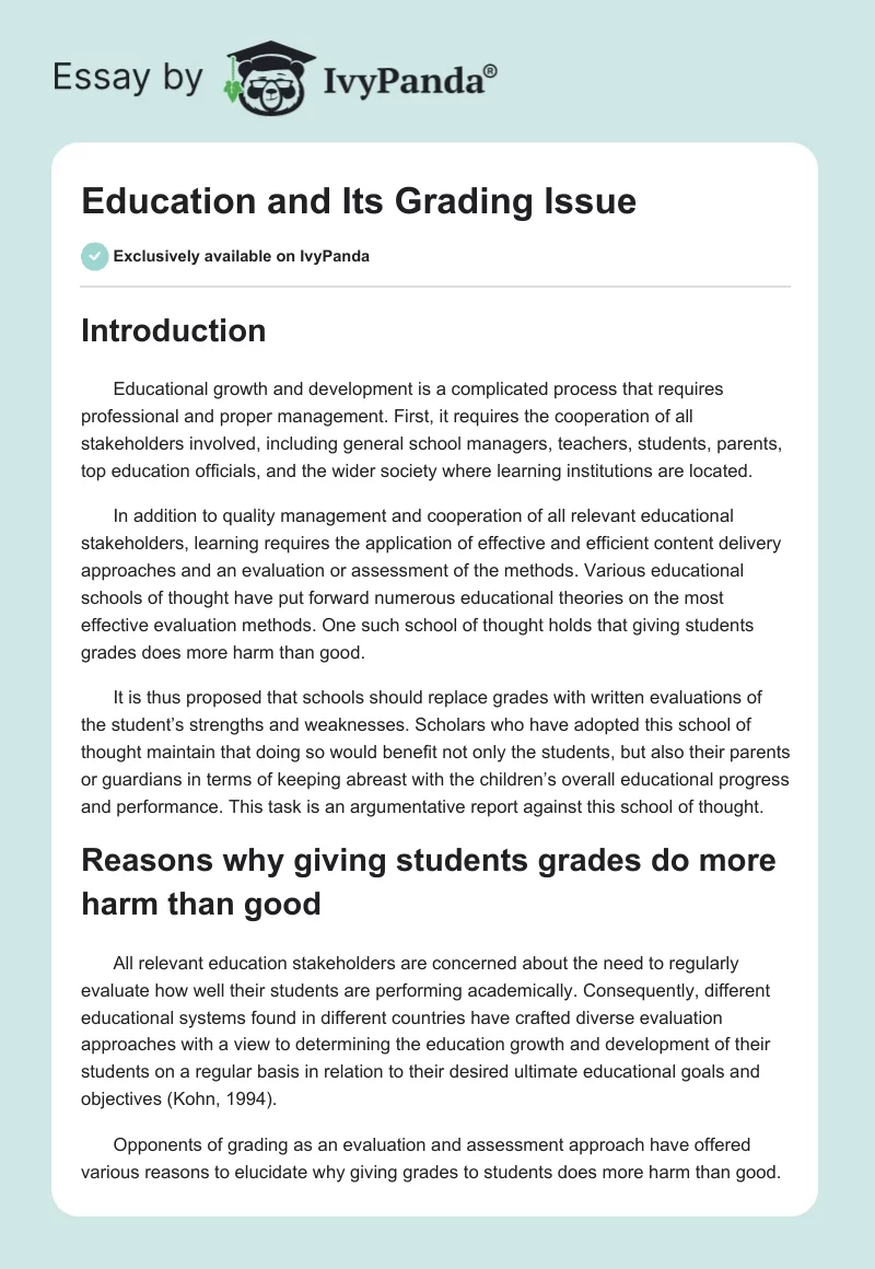 Education and Its Grading Issue. Page 1