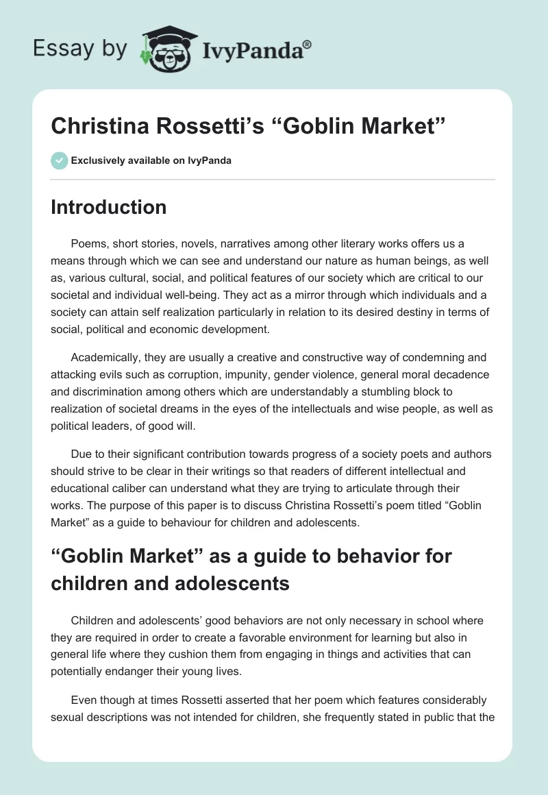 Christina Rossetti’s “Goblin Market”. Page 1