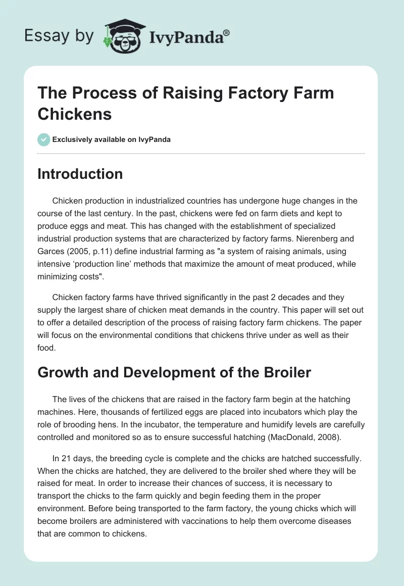 The Process of Raising Factory Farm Chickens. Page 1