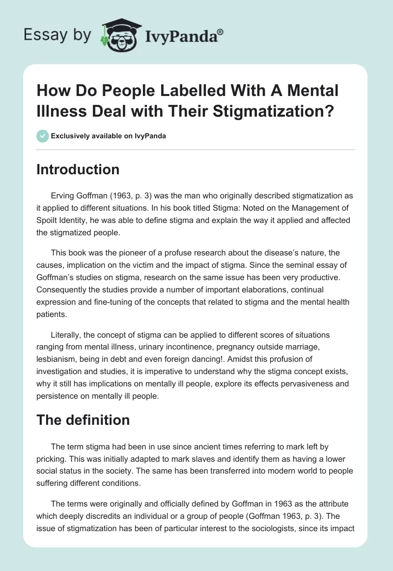 How Do People Labelled With a Mental Illness Deal With Their Stigmatization?. Page 1