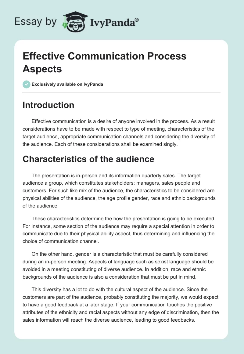 Effective Communication Process Aspects. Page 1