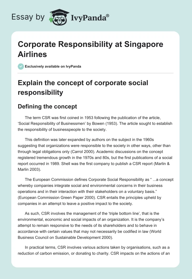 Corporate Responsibility at Singapore Airlines. Page 1