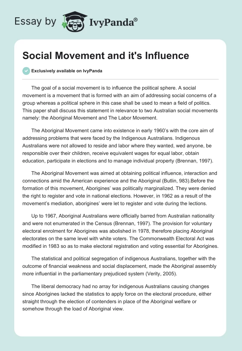 Social Movement and it's Influence. Page 1