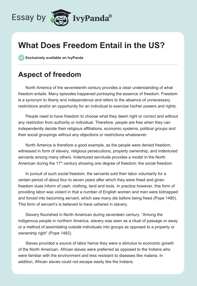 What Does Freedom Entail in the US?. Page 1